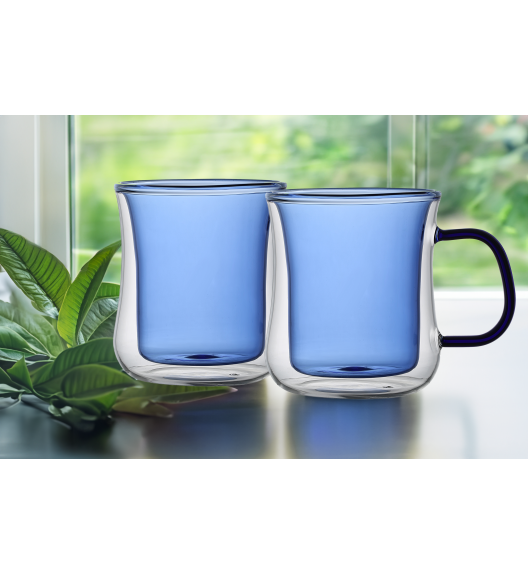 MG HOME DECO ZESTAW SZKLANEK KOLOROWYCH DOUBLE WALL Z KOLOROWYM UCHEM 2x300ML (NIEBIESKIE)