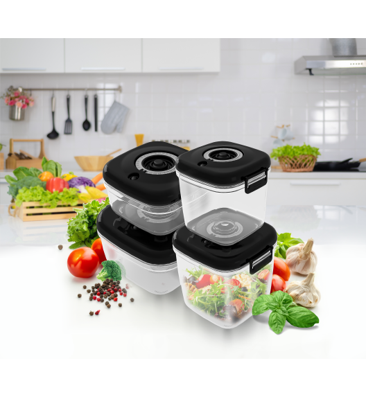 MG HOME CLEVER KITCHEN ZESTAW 4 POJEMNIKÓW HERMETYCZNYCH z pompką (CZARNE)