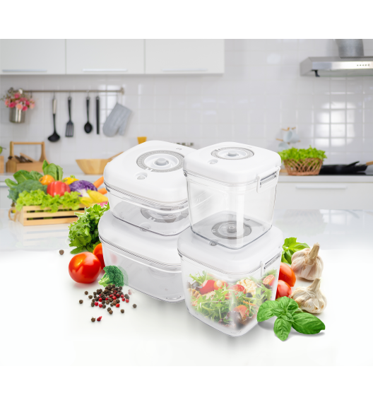 MG HOME CLEVER KITCHEN ZESTAW 4 POJEMNIKÓW HERMETYCZNYCH z pompką (BIAŁE)