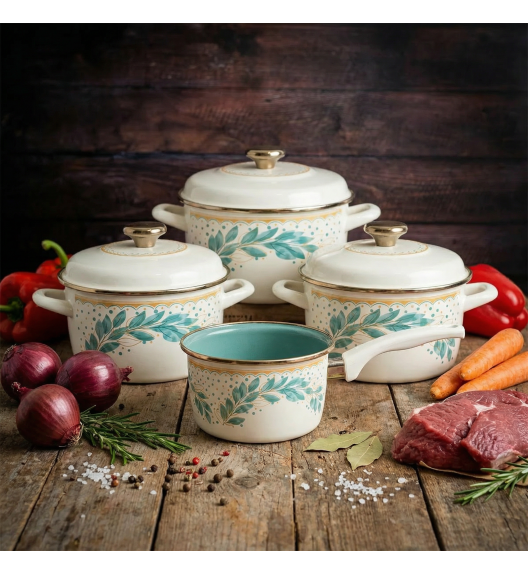 METALAC | Green Line Komplet 4 garnków z pokrywkami / emaliowane