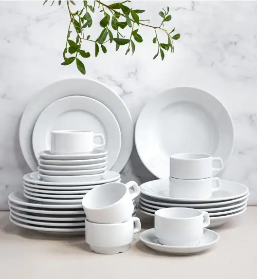 LUBIANA CORONA Serwis obiadowo - kawowy 90 el dla 18 osób | biała porcelana 