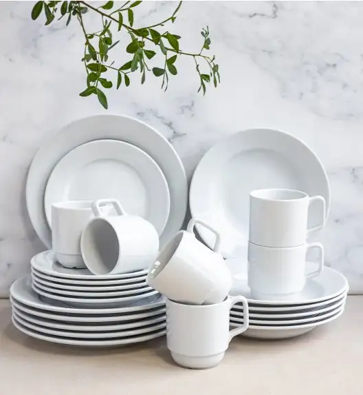 LUBIANA CORONA Serwis obiadowy 48 el dla 12 osób | biała porcelana 