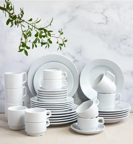 LUBIANA CORONA Serwis obiadowo - kawowy 72 el dla 12 osób | biała porcelana 