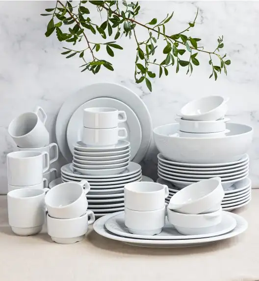 LUBIANA CORONA Serwis obiadowo - kawowy 51 el dla 6 osób | biała porcelana 