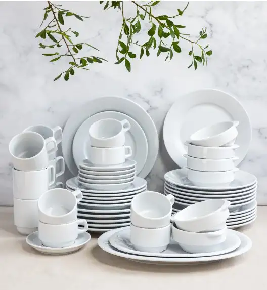 LUBIANA CORONA Serwis obiadowo - kawowy 168 el dla 24 osób | biała porcelana 