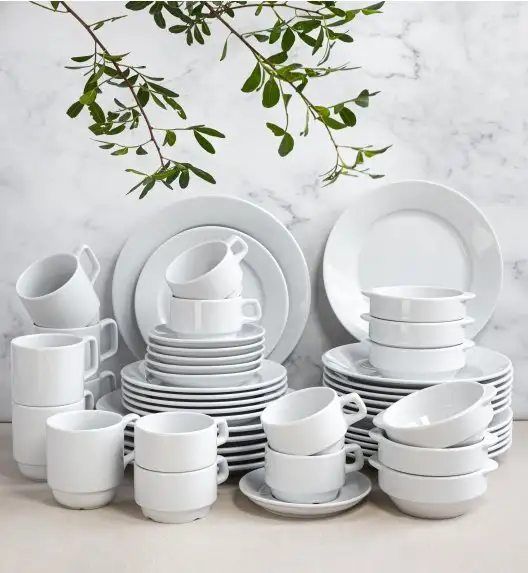 LUBIANA CORONA Serwis obiadowo - kawowy 192 el dla 24 osób | biała porcelana 