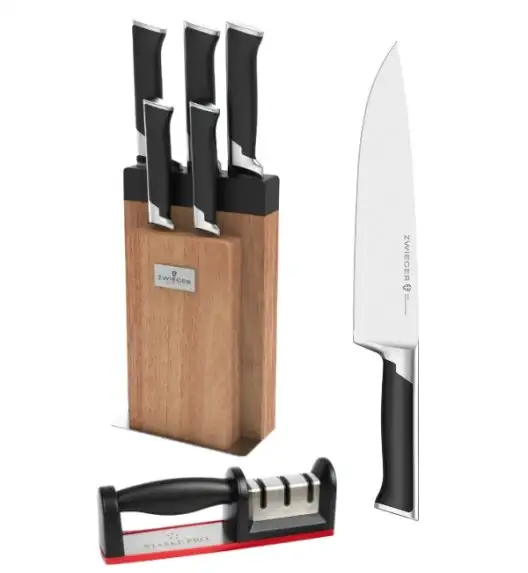 ZWIEGER DECCO Komplet 5 noży w bloku drewnianym + Ostrzałka Starke Pro / stal nierdzewna + drewno kauczukowe
