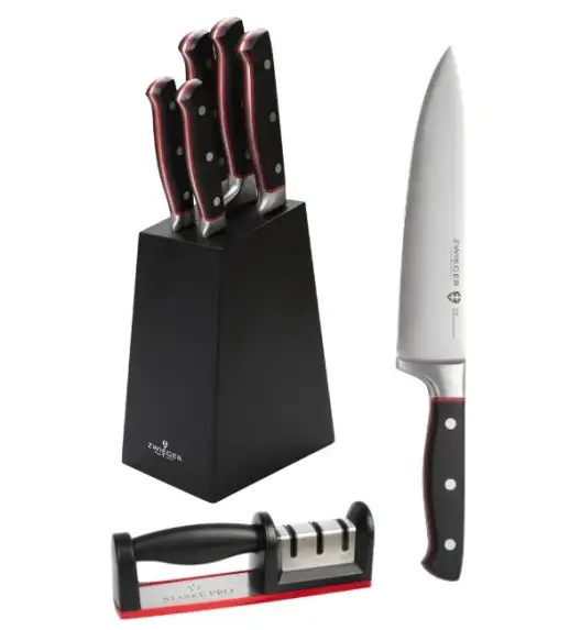 ZWIEGER KLASSIKER Komplet 5 noży w bloku czarnym + Ostrzałka Starke Pro / stal nierdzewna + tworzywo MDF