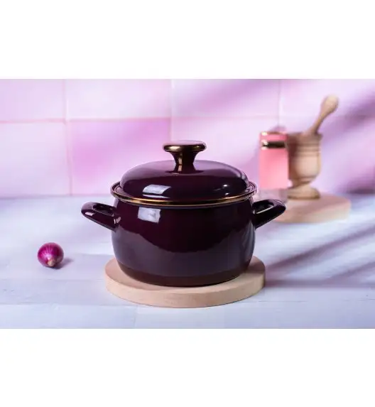 METALAC | BORDEAUX Garnek emaliowany z emaliowaną pokrywką, 16 cm 2.2L, bordowy