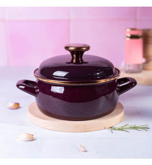 METALAC | BORDEAUX Niski garnek emaliowany 16 cm 1.5L, bordowy