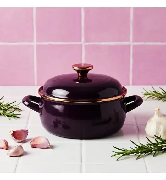 METALAC | BORDEAUX Niski garnek emaliowany z emaliowaną pokrywką 20 cm 2.9L, bordowy