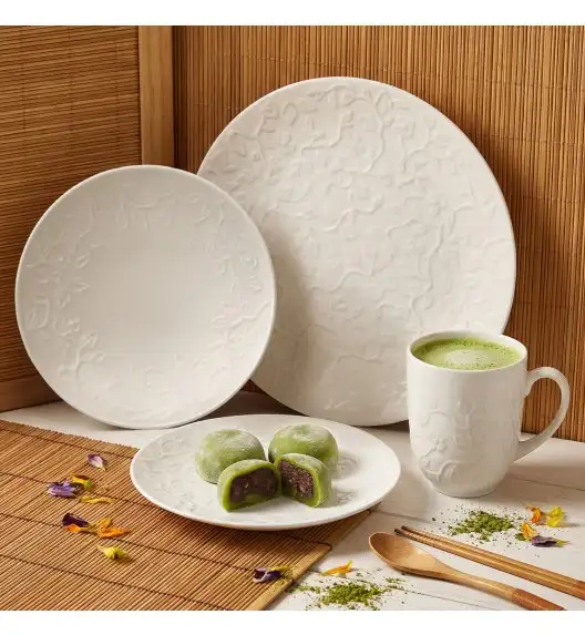 LUBIANA HANAMI Serwis obiadowy 24 el / 6 osób z kubkiem | biała porcelana 