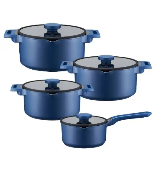 AMBITION COBALT Komplet Garnków 20, 24, 28 cm + Rondel 18 cm / z pokrywkami / powłoka Qualum Ceramic