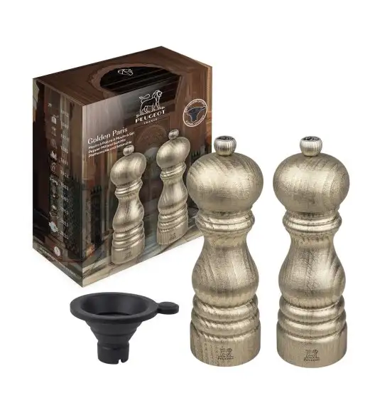 PEUGEOT GOLDEN PARIS Zestaw młynków do pieprzu i soli 18 cm złote