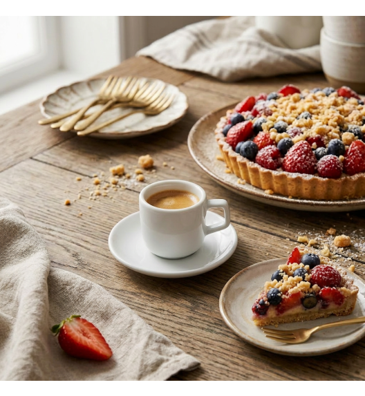 LUBIANA ANKARA Filiżanka do espresso 100 ml ze spodkiem 12 cm | biała porcelana luz