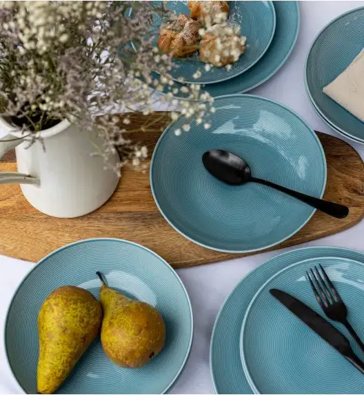 WYPRZEDAŻ! LUBIANA ETO MODERN K6  Zestaw talerzy obiadowych i głębokich / niebieski 12 el / 6 osób / porcelana 