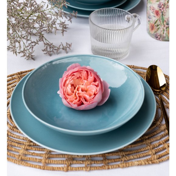 WYPRZEDAŻ! LUBIANA ETO MODERN K6  Zestaw talerzy obiadowych i głębokich / niebieski 12 el / 6 osób / porcelana 