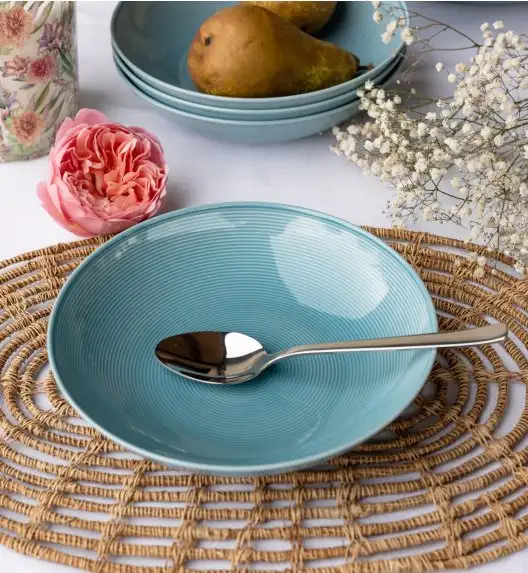 WYPRZEDAŻ! LUBIANA ETO MODERN K6  Zestaw talerzy obiadowych i głębokich / niebieski 12 el / 6 osób / porcelana 