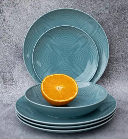 WYPRZEDAŻ! LUBIANA ETO MODERN K6  Zestaw talerzy obiadowych i głębokich / niebieski 12 el / 6 osób / porcelana 