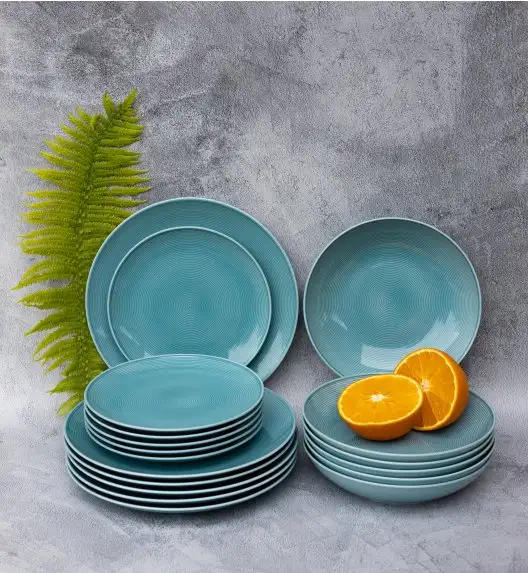 WYPRZEDAŻ! LUBIANA ETO MODERN K6  Zestaw talerzy obiadowych i głębokich / niebieski 12 el / 6 osób / porcelana 