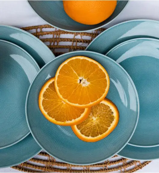 WYPRZEDAŻ! LUBIANA ETO MODERN K6  Zestaw talerzy obiadowych i głębokich / niebieski 12 el / 6 osób / porcelana 