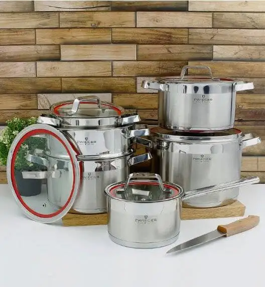 WYPRZEDAŻ! ZWIEGER KLASSIKER Komplet garnków z pokrywkami 10 el / stal nierdzewna SS 304 / BRAK POKRYWKI 18 CM W KOMPLECIE