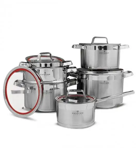 WYPRZEDAŻ! ZWIEGER KLASSIKER Komplet garnków z pokrywkami 10 el / stal nierdzewna SS 304 / BRAK POKRYWKI 18 CM W KOMPLECIE