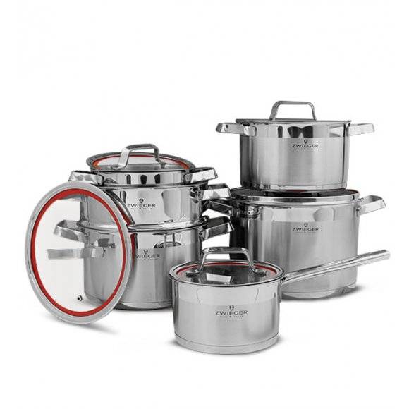 WYPRZEDAŻ! ZWIEGER KLASSIKER Komplet garnków z pokrywkami 10 el / stal nierdzewna SS 304 / BRAK POKRYWKI 18 CM W KOMPLECIE