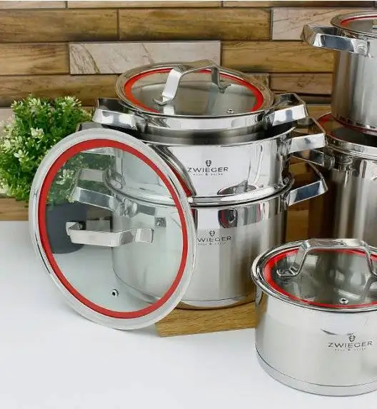 WYPRZEDAŻ! ZWIEGER KLASSIKER Komplet garnków z pokrywkami 10 el / stal nierdzewna SS 304 / BRAK POKRYWKI 18 CM W KOMPLECIE