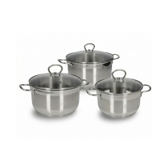 WYPRZEDAŻ! ZWIEGER ROCCA Komplet 6 el garnków 1,8l/ 2,5l, 5,6 l  z pokrywkami 16/18/24 cm / stal nierdzewna AISI 304  - PRIDUKT WYPRZEDAŻOWY! (z oryginalnego kpl 8el)