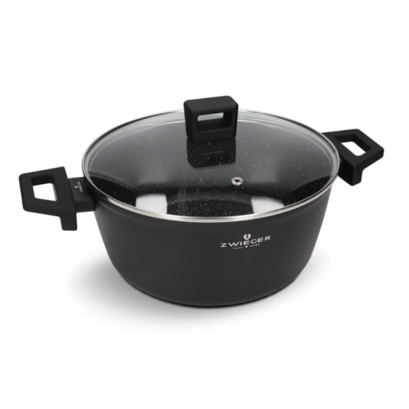 WYPRZEDAŻ! ZWIEGER FORTE Garnek 4,5 L z pokrywką 24 cm / czarny / aluminium - PRODUKT WYPRZEDAŻOWY