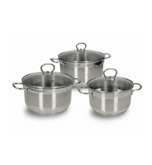 WYPRZEDAŻ! ZWIEGER ROCCA Komplet 6 el garnków 1,8l/ 2,5l, 4,5l  z pokrywkami 16/18/22 cm / stal nierdzewna AISI 304  - PRODUKT WYPRZEDAŻOWY! (z oryginalnego kompletu 10 el)