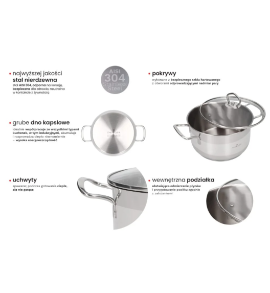 WYPRZEDAŻ! ZWIEGER ROCCA Komplet 6 el garnków 1,8l/ 2,5l, 4,5l  z pokrywkami 16/18/22 cm / stal nierdzewna AISI 304  - PRODUKT WYPRZEDAŻOWY! (z oryginalnego kompletu 10 el)