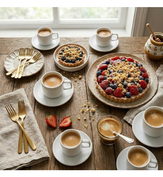 LUBIANA ANKARA | Serwis obiadowo - kawowy 90 el dla 18 osób | biała porcelana  