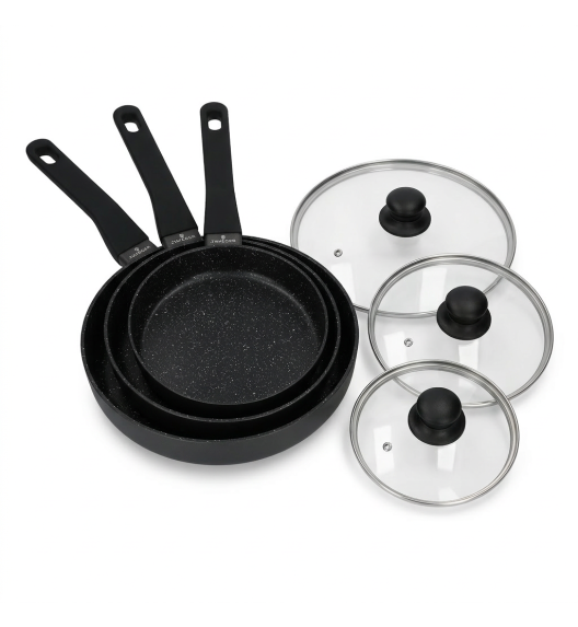 ZWIEGER VERON Komplet patelni 20, 24, 28 cm + Pokrywki szklane Tadar