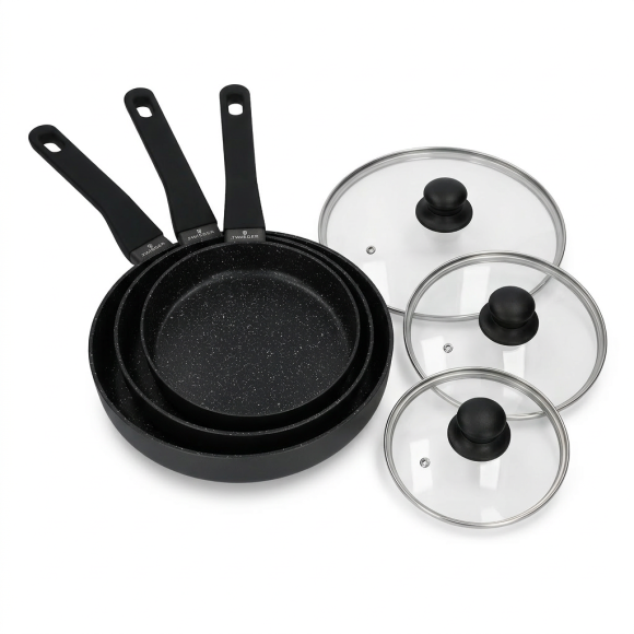 ZWIEGER VERON Komplet patelni 20, 24, 28 cm + Pokrywki szklane Tadar
