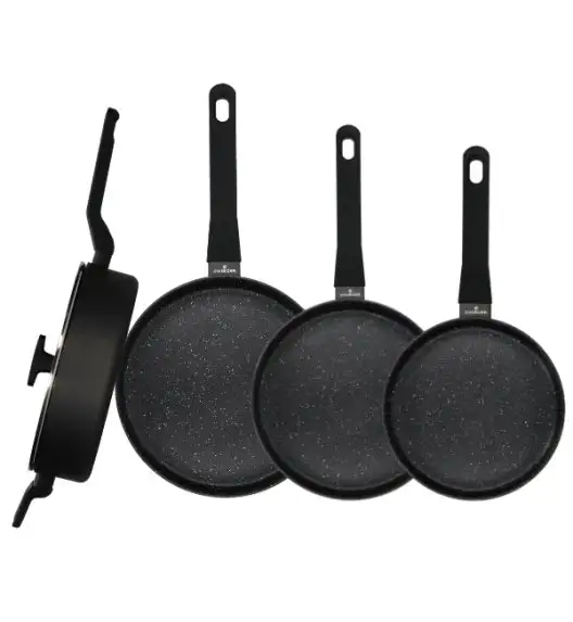 ZWIEGER VERON Komplet patelni 20, 24, 28 cm + Patelnia głęboka z pokrywką 28 cm + Pokrywki szklane Tadar