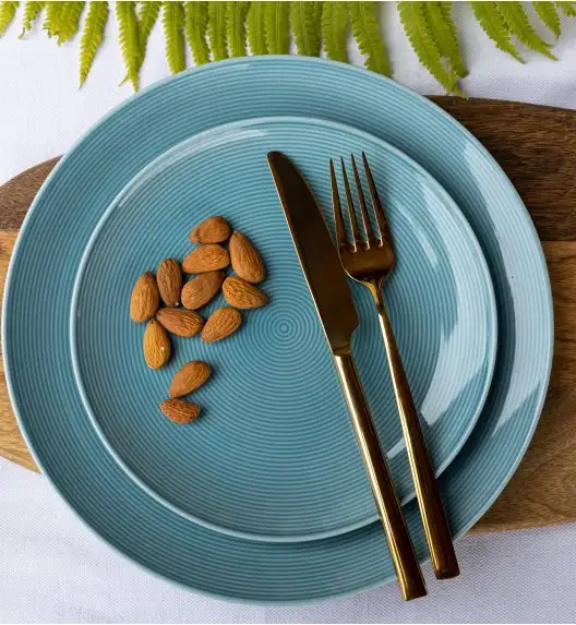WYPRZEDAŻ! LUBIANA ETO MODERN K6  Zestaw talerzy obiadowych i głębokich / 4 el / 2 osoby / turkusowy