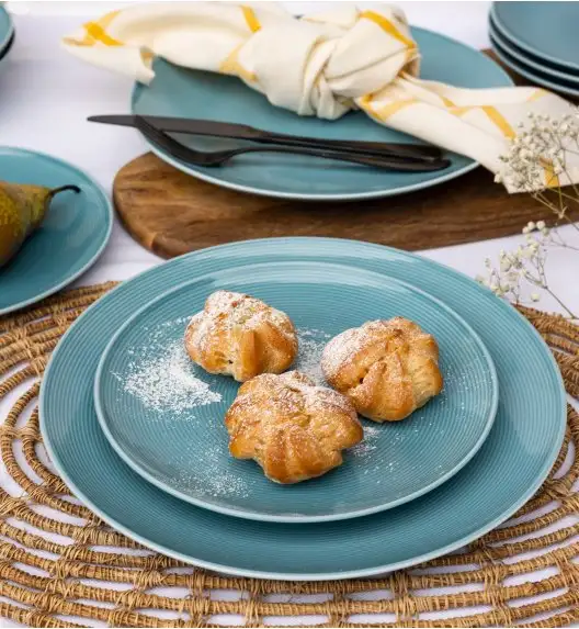 WYPRZEDAŻ! LUBIANA ETO MODERN K6  Zestaw talerzy obiadowych i głębokich / 4 el / 2 osoby / turkusowy