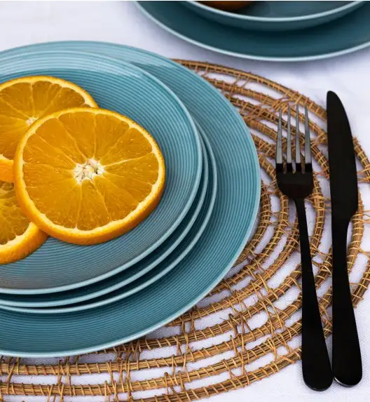 WYPRZEDAŻ! LUBIANA ETO MODERN K6  Zestaw talerzy obiadowych i głębokich / 4 el / 2 osoby / turkusowy