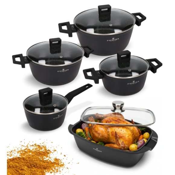 ZWIEGER FORTE Komplet garnków z pokrywkami 8 el / 16, 18, 20, 24 cm + Brytfanna LAVENA