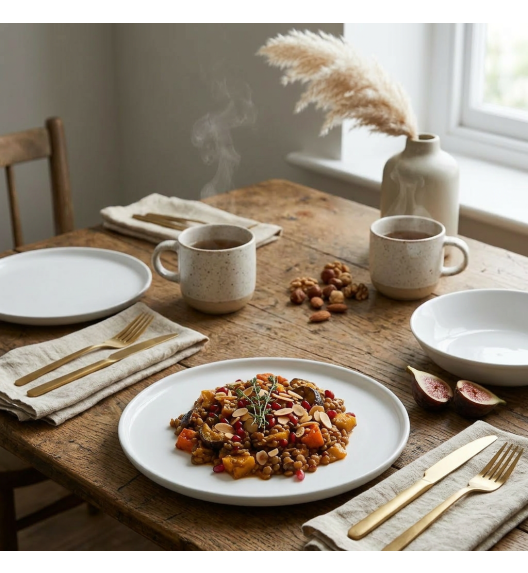 LUBIANA ANKARA | Serwis obiadowo - kawowy 42 el dla 6 osób | biała porcelana  