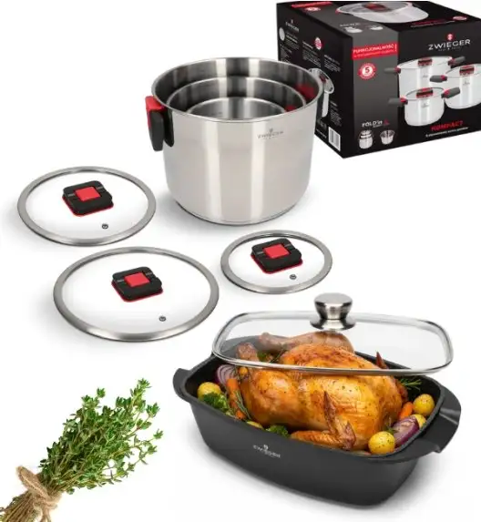 ZWIEGER KOMPACT Komplet 3 garnków z pokrywkami + Brytfanna LAVENA