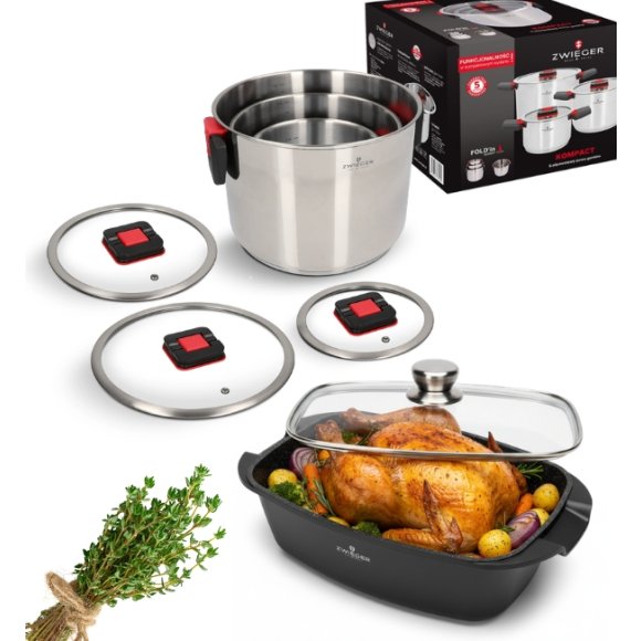 ZWIEGER KOMPACT Komplet 3 garnków z pokrywkami + Brytfanna LAVENA