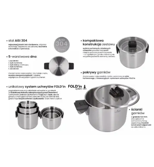 ZWIEGER KOMPACT BLACK Komplet 3 garnków z pokrywkami + Brytfanna LAVENA