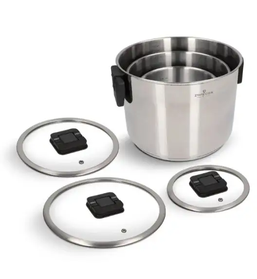 ZWIEGER KOMPACT BLACK Komplet 3 garnków z pokrywkami + Brytfanna LAVENA