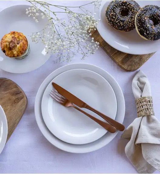 WYPRZEDAŻ! LUBIANA ETO MODERN BIAŁY Zestaw talerzy obiadowych 3 el / porcelana dekorowana