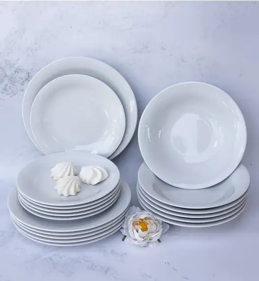 WYPRZEDAŻ! LUBIANA ETO MODERN BIAŁY Zestaw talerzy obiadowych 3 el / porcelana dekorowana