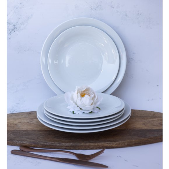 WYPRZEDAŻ! LUBIANA ETO MODERN BIAŁY Zestaw talerzy obiadowych 3 el / porcelana dekorowana