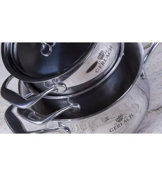 WYPRZEDAŻ! GERLACH SENDO Komplet garnki z pokrywkami 8 el - BRAK GARNKA 24 CM Z POKRYWKĄ + BRAK POKRYWKI 18 CM / stal nierdzewna / indukcja